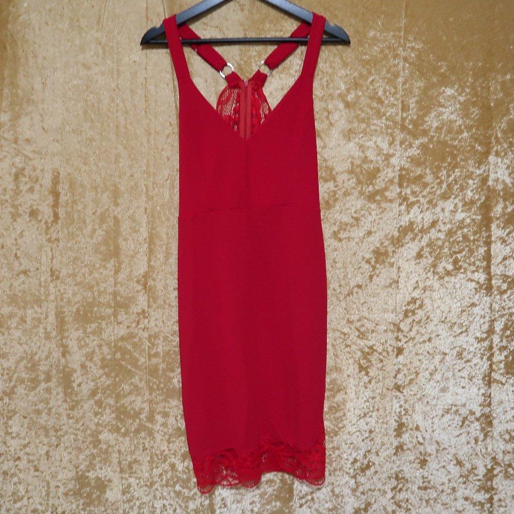 Velvet Torch Red Racerback Dress with Lace Details - Large